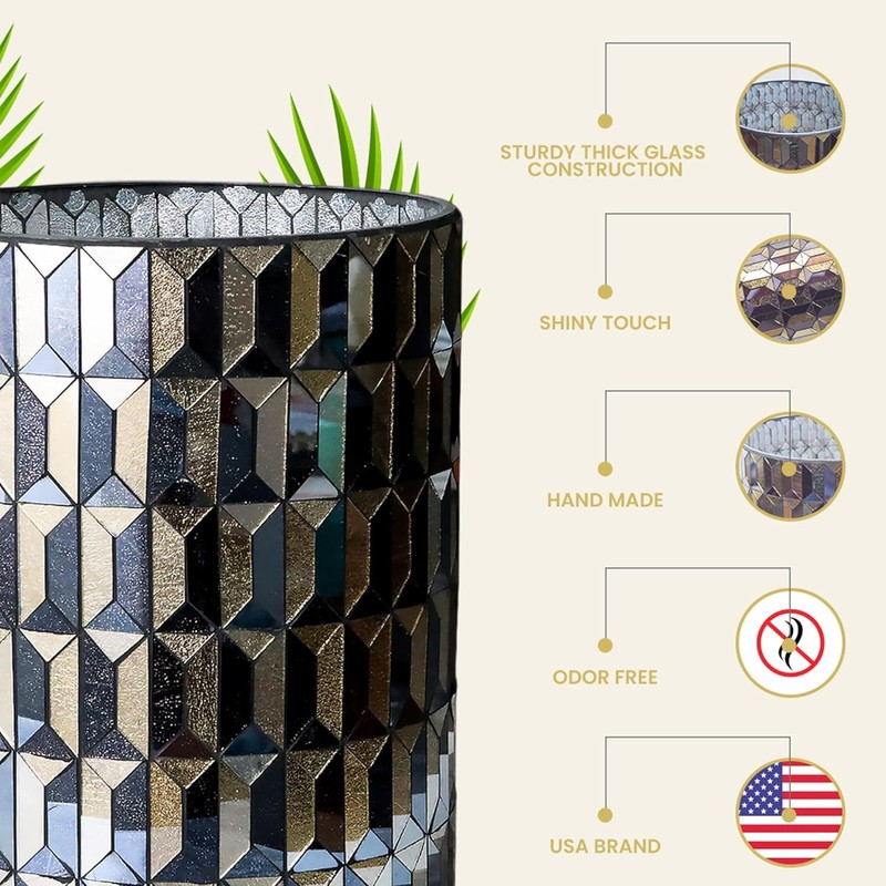 Escenzy Modern Bathroom Trash Can Mosaic Glass 6L | Decorative