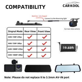 CARKOOL 4Pin Backup Camera for Mirror Dash Cam HD 1080P Front and Rear View Camera Super Night Vision Waterproof Reversing Camera 2.5MM Jack One End and 4PIN at Camera End with 18ft Video Input Cable