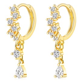 WOVEE Hoop Earrings AAA Zirconia with Drop Pendant Small 10 mm Earrings Hanging Gold-Plated Tassels Dangle Women, Cubic Zirconia