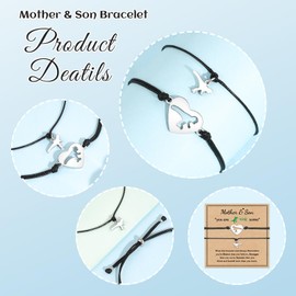 VU100 Mother Son Bracelets Gifts for Mother Son Matching Dinosaur Bracelets for Boy Mommy and Me Bracelets Jewelry Christmas Birthday Back to School Gift for Mom Son（2 Black)