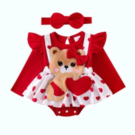 Aiwpstoin Infant Baby Girl Romper Dress Valentines St patricks Easter Outfit Cute Ruffle Long Sleeve Bodysuit Jumpsuits(Brick Red,3-6 Months)