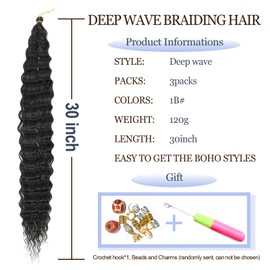 MLETULIPS Ocean Wave Crochet Hair Extensions, Deep Wave Braiding, Crochet Hair, Soft Synthetic Curly Braiding, Crochet Hair for Black Women (1B, 76 cm (Pack of 3))