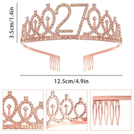 Roségold 27th Geburtstags Krone und Schärpe Mädchen 27. Geburtstag Deko Strass Geburtstag Tiara Prinzessin Krone Queen Tiara Geburtstagsschärpe Girls 27 Geburtstag Dekoration Party Kleidung Zubehör