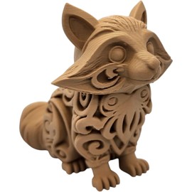 Wood Carved-Style Raccoon Figurine – Cute 3D Printed Forest Animal Sculpture for Rustic Shelf Decor, Nature Collectors & Gift Displays – 3D Printed in Canada