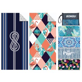 BonGu Beach Towel Sand Free 180x90cm 2 Pack with Travel Bag, Quick Dry Pool Towels Oversized Travel Towel Lightweight for Beach Party, Pool,Baths Large Towels (Retro & Lovina)
