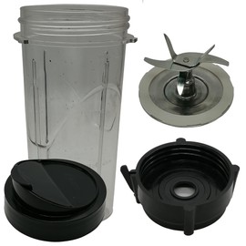 Replacement Pro blade with bottom and 24oz Blend-N-Go Cup with lid,Compatible with Oster pro blade:Oster Pro 1200 Blenders (BLSTMB-CBG, BLSTMB-CBF, BLSTMB-BBG)(Black, 24oz cup with blade bottom)
