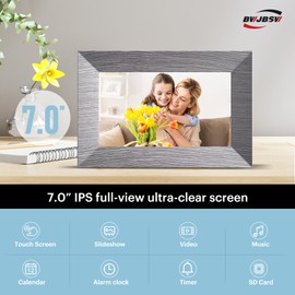 BWJBSW Digitaler Bilderrahmen 7 Zoll, WLAN Elektrischer Fotorahmen mit IPS Touchscreen, 32GB Speicher, Einfaches Teilen von Fotos Videos Musik über App oder Typ-c, Auto-Drehen, Beste Wahl für Geschenk