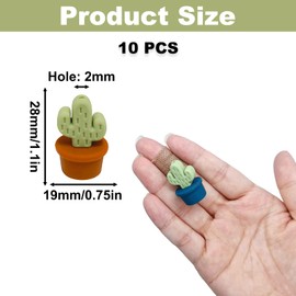 HIZEMLK 10PCS 3D Flower Pot Silicone Beads, Light Green Cactus Pot Focal Beads for Keychain Making, Cute Loose Beads Bulk for Pens DIY Crafts Necklace Bracelet Lanyard