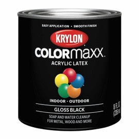 Krylon K05605007 COLORmaxx Acrylic Latex Brush On Paint for Indoor/Outdoor Use, ½ Pint, Gloss Black