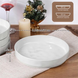 LIANYU Wide Shallow Pasta Bowls Set of 4, Deep Dinner Salad Plates, 8.25" Large Ceramic Serving Bowls Plates, Microwave & Dishwasher Safe, Polar White
