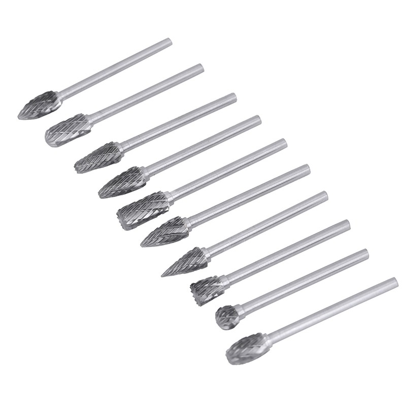 One Set 10 Tungsten Steel Carbide Burrs for Rotary Tool