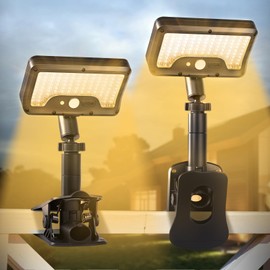 Clip On Solar Lights Outdoor with Motion Sensor, 360°Rotatable & Vertically Adjustable Solar Fence Lights with 92 LEDs (600 LM, 3000 K),IP65 waterproof Security light for deck, Gutter, Camping（2 Pack）