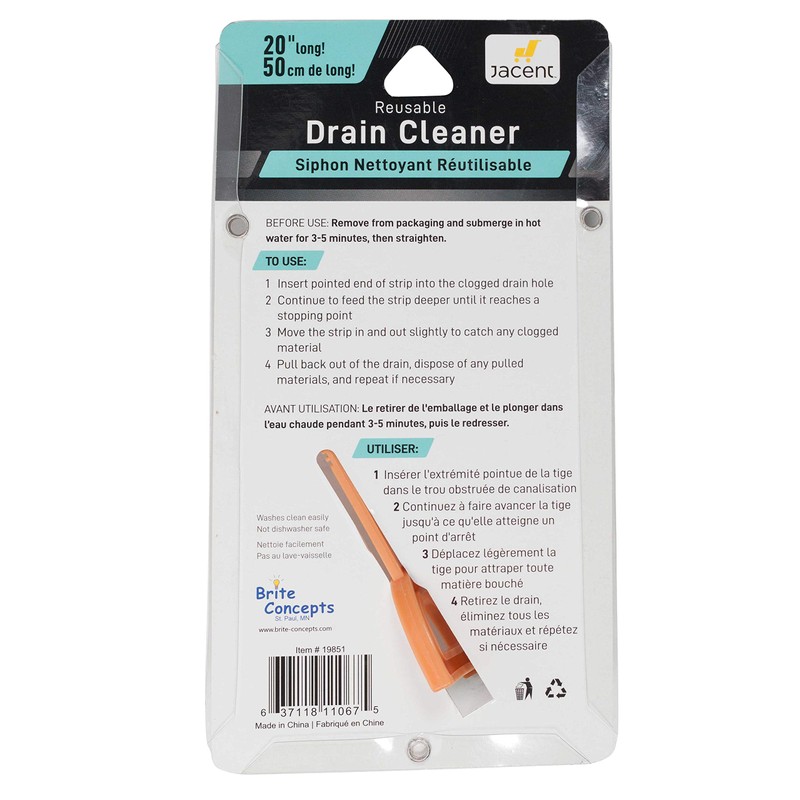 Jacent Reusable Flexible Drain Cleaner Snake, 20 Inches Long -