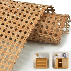 Premium 17.7" Cane Webbing Roll - 100% Natural Rattan Material (Not Plastic) - 3.3 Ft Length Hexagon Rattan Fabric, Open Weave Rattan Sheets for DIY, Chair Cane Supplies, Caning Material for Furniture