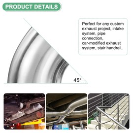 M METERXITY 2-Pack OD 2 Inch 45 Degree Mandrel Bend Elbow, Thicken 1.5 mm 304 Stainless Steel Exhaust Elbow Pipe for Car Modified Exhaust System, Stair Handrail Bend, Height 61 mm