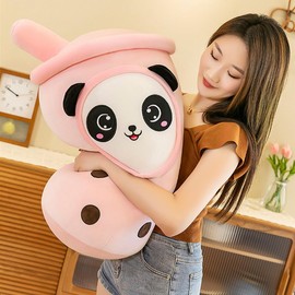 Aiuidun Panda Boba Cuddly Toy, Bubble Tea Stuffed Toy, Plush Cushion, Toy, Soft Hug Pillow, Gift for Children, Girls, Boys (Pink, 35 cm)