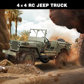 Remote Control Truck, RC Willys Military Jeep Car 1/12 Scale with Rechargeable Battery & Winch System, 2.4Ghz 4x4 Off-Road Remote-Control Crawler Vehicle for Boys Adult, Christmas Birthday Gift