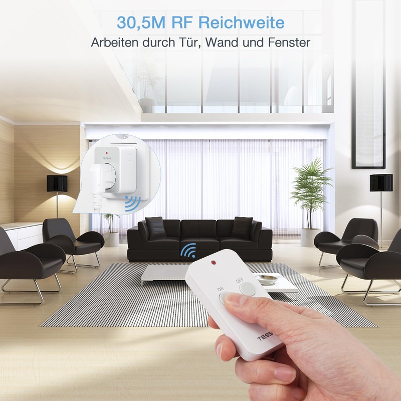 TESSAN Radio Socket with Remote Control, Socket with 30.5 m