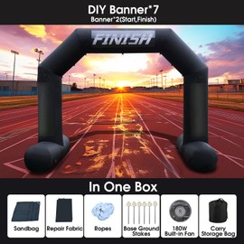 13Ft Inflatable Arch Black with Start Finish Line Banners Inflatable Archway with Powerful Blower Outdoor Hexagon Blow up Arch for Marathons, Fundraisers, Outdoor Advertising Commerce