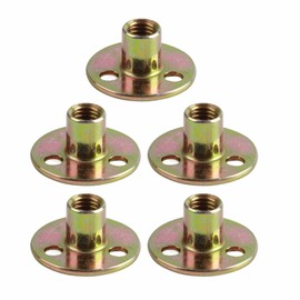 5 Pcs T Nuts, 3 Hole Galvanized Iron Fixed T Shirt Round Base Plate Nut, Flange Insert Female Thread, Threaded T Nut Furniture Hardware Accessories (M10)