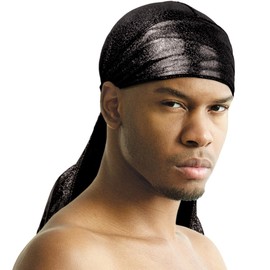 Titan SILKY METALLIC DURAG Silk Durag for Men Satin Durag Extra Long Tail Ultra Stretch, 1PC BLACK COLOR