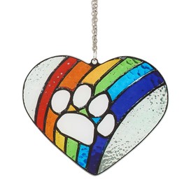 NICENEEDED Stained Glass Memorial Gifts, Rainbow Bridge Dog Passing Away Memorial Gifts, Heart Paw Print Suncatcher Loss of Dog Sympathy Gift Pet Remembrance