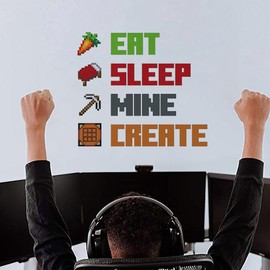 Eat Sleep Mine Create Quote Peel and Stick Wall Decal,Wall Stickers for Bedroom Playroom Gamer Decor