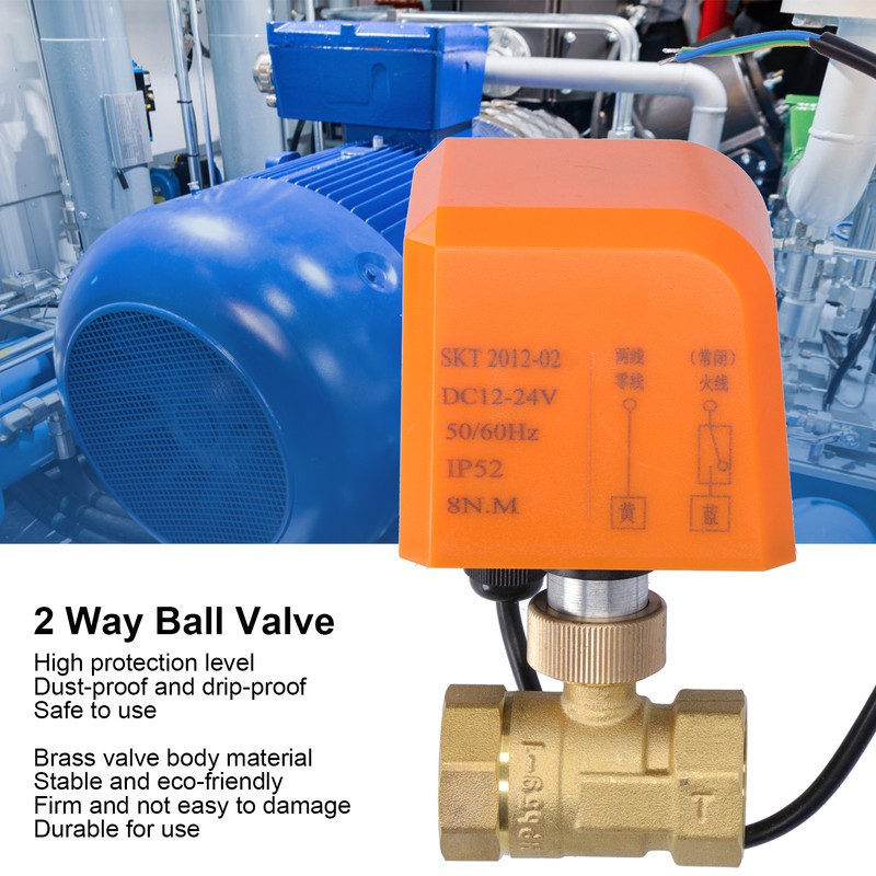 DN20 Professional 2 Way Electric Ball Valve DC12/24V 2‑Wire Brass