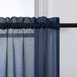 Farmhouse Kitchen Curtains 30 Inch Length for Small Windows Set 2 Panel Linen Look Light Filtering Semi Sheer Cafe Tier Sink Curtain for Half Window Teen Boys Bedroom Nursery Room 30x30 Long Navy Blue
