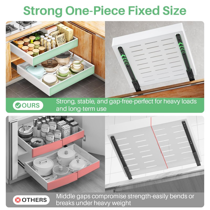 2Pack Pull out Cabinet Organizer, 21"Deep, Heavy Duty Full-extension Slide