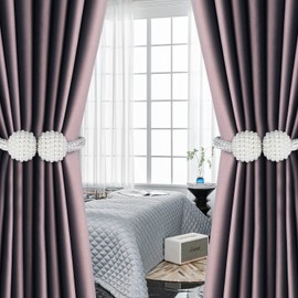 Pack of 6 Magnetic Curtain Tiebacks with Beads, Curtain Holder Rope, Shower Curtain Back Holder, Decoration for Home Office Hotel (White)