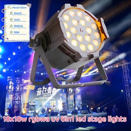 BECEN LED PAR 18x18W RGBWA UV 6in1 Wash/Strobe/Zoom Stage Lights(10-60 Degree) DJ Light with Sound Activated, Auto,RDM&DMX Control - Up Lights for Wedding,Church, Music Shows Stage Lighting