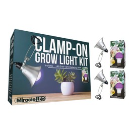 Miracle LED Ultra Grow Clamp-On LED Grow Light Kit with Red & Blue Spectrum High Yield Germination Replacing 150W Clamp & Grow Anywhere (2-Pack)