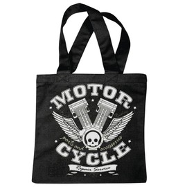 Reifen-Markt Tasche Umhängetasche MOTORCYCLE REPARATUR SERVICE BIKERSHIRT MOTORRAD CHOPPER GOTHIC MOTORCYCLE SKULL MOTORRADCLUB BIKE ROUTE 66 Einkaufstasche Schulbeutel Turnbeutel in Schwarz