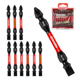 Geinxurn 10 Pieces SL1/4-PH2 Impact Double End Screwdriver Bit Set, 2.56 in. #2 Phillips/Power Driver Bits, Magnetic S2 Steel Two Sides Screwdriver Bits Set with Storage M-Box