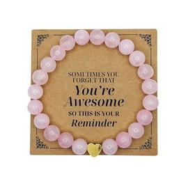 HTH Beaded Bracelet for Women Heart Encouragement Natural Gemstone Crystal Bracelet for Mother Daughter Sister Friends(Pink)