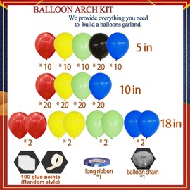 Felice Arts Superhero Theme Balloons Garland Kit with Red Yellow Blue Green Black Balloons for Kids Avenger Iron Spide Man Birthday Party Favor Supplies