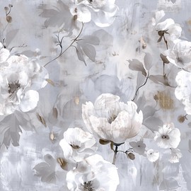 Nukofal Floral Wallpaper Peel and Stick Gray Floral Contact Paper 16.9inch x 196.8inch Vintage White Flower Contact Paper Peel and Stick Self Adhesive Removable Wallpaper for Cabinets Decor Roll