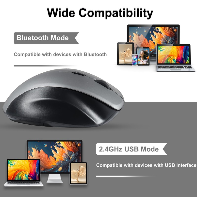 Ergonomic Wireless Mouse Bluetooth & 2.4GHz Dual-Mode Vertical Mouse Rechargeable