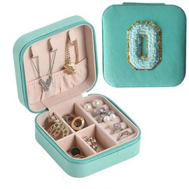 Serlife PU Leather Travel Jewelry Case Box Mothers Day Gifts for Mom Grandma Wife Women Sister Female Birthday Gifts Tiffany Blue (Initial O)