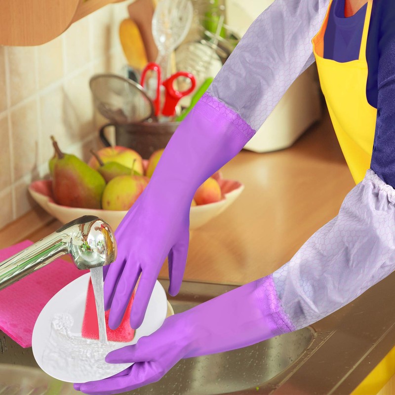 Elgood Reusable Long Sleeve Dishwashing Cleaning Gloves with Latex Free,Cotton