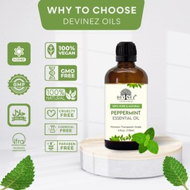 Devinez Peppermint Essential Oil - Huge 4 Fl Oz - 100% Pure and Natural - Premium Grade with Glass Dropper - Undiluted, Aromatherapy, Diffusers, Essential Oil for Skin, Hair Care, Candle Making