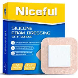 Niceful Silicone Foam Dressing 3x3 in (7.5x7.5 cm)- Ultra Soft 3"x3&quot