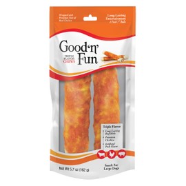 Good ‘n’ Fun Triple Flavor Chews for Large Dogs, Treat Your Dog to Long-Lasting Chews Made with Beef Hide, Chicken and Artificial Pork Flavor, 2 Count
