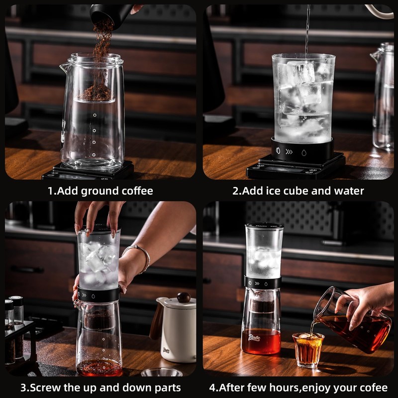 Bincoo Glass Ice Coffee Dripper with Adjustable Dripe Flow Control,