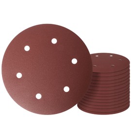 9 Inch 6 Hole Sanding Disc, GOH DODD 240 Grit 15 Pieces Hook and Loop Sandpaper Aluminum Oxide Sanding Pads Sand Paper for Drywall Sander Wood Metal Glass Plastic Leather Rubber