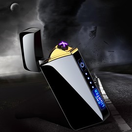 Electric lighter, USB charging lighter, Double arc plasma lighter, windproof flameless electronic lighter, Pocket metal lighter, LED battery indicating candle, incense, camping, black