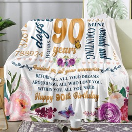 Hcoviv 90th Birthday Gifts Women Blanket 50*60, Happy 90th Birthday Gift Ideas, 90th Birthday Decorations, Gifts for Women Turning 90, Gifts for 90-Year-Old, Best Birthday Present 1936 Throw Blanket