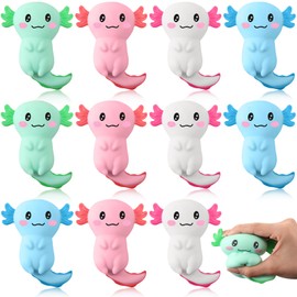 RoundFunny Axolotl Sensory Fidget Toy Valentine Gifts Axolotl Party Favors Supplies Gifts Stress Relief Squeeze Salamander Stress Balls for Boys Girls(4 Pcs)
