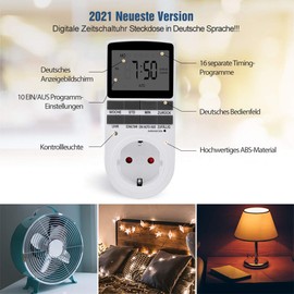 Custom-Made German Version Digital Timer Switch - 4 Pieces Digital Electric Timer Socket with German System and Buttons 10 Configurable Programs 12/24h Mode, White